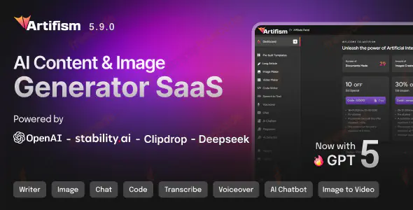 Artifism v5.9.0 - AI Content & Image Generator SaaS - nulled